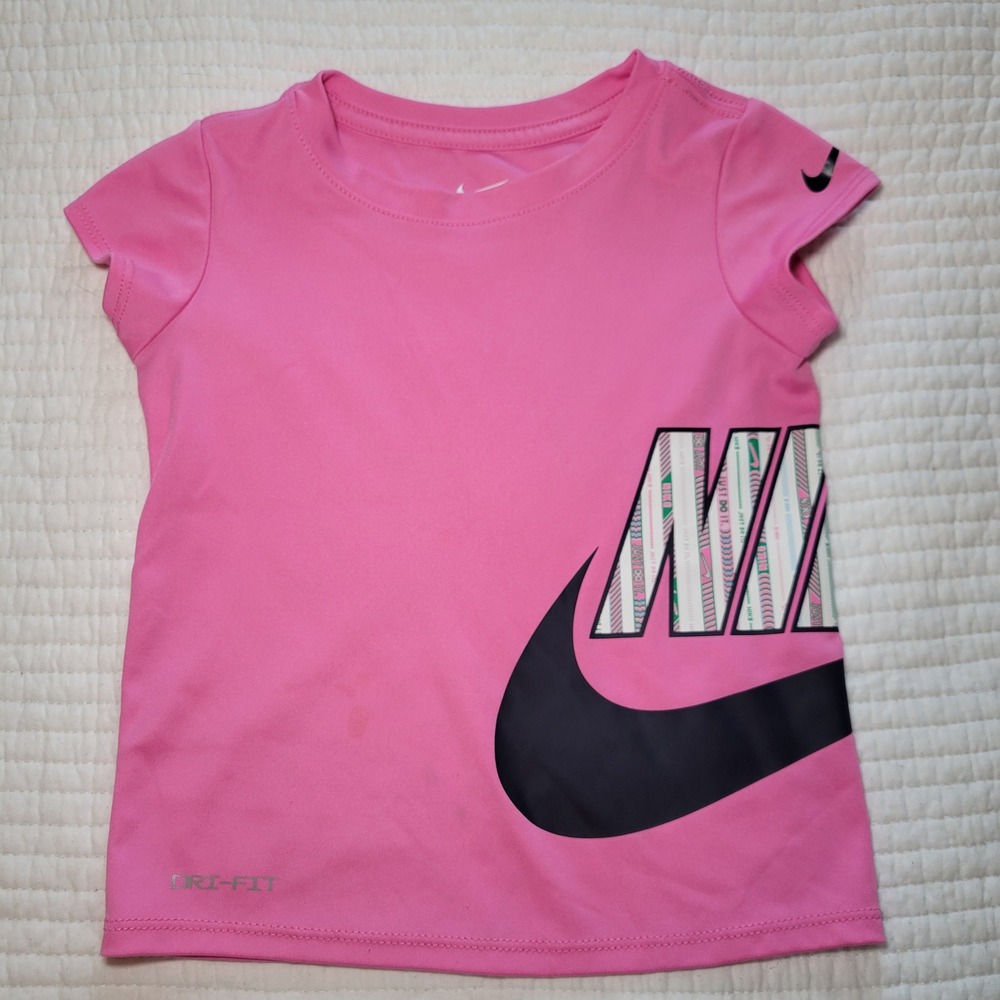 Nike Kids Girls Pink Dri-FIT Graphic Swoosh T-Shirt Size 4 XS Short Sleeve Tee